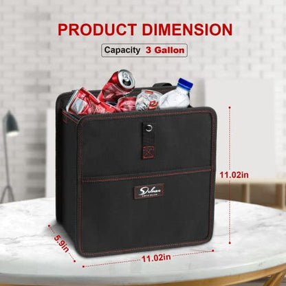Simple Deluxe 2 Pack Car Trash Can with Storage Pockets, Multipurpose Car Garbage Bin with Adjustable Straps, Foldable and Portable Organizer, Hanging for Headrest, 3 Gallon, Black - size: 3 Gallon, style: 2 Pack
