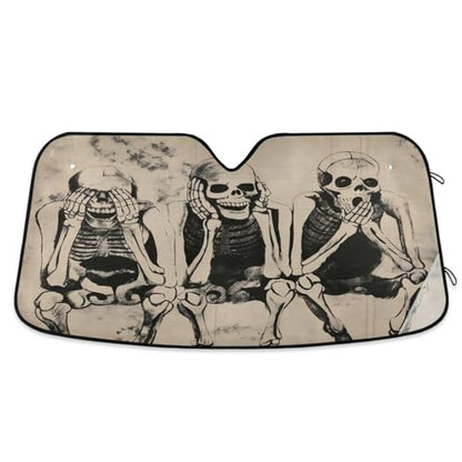 Windshield Sun Shade Shabby Skull Skeletons Front Window Block UV Shades Visor Reflective Retractable for Car SUV Trucks - color: B011