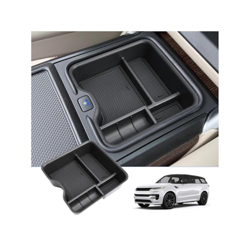 2023-2026 Range Rover Center Console Organizer For 2023-2025 2026 Range Rover (Sport) Armrest Insert Tray Middle Console Organizer Armrest Storage Box 2026 Range Rover Accessories(With Refrigerator) - color: Black9