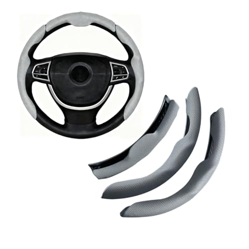 Car Steering Wheel Cover, Nappa Leather 15 Inch Snap-On 3PCS Set Vehicle Steer Wheel Wrap Protector, Non-Slip Automotive Interior Protection Accessories, Universal Fit (Gray) - color: Gray