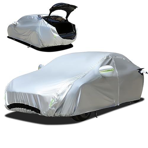 TECOOM Car Cover Fit for Tesla Model 3 - Waterproof All Weather, 2017-2023 Model 3 Cover with Fleece Lining, Ventilated Mesh, Charge Port Opening, Zipper Door, Trunk Opening - size: Tesla: Model 3