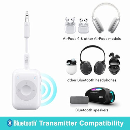 MEE audio Connect Air Pro (2 PACK) Bluetooth Wireless Audio Transmitter & Receiver for AirPods or Bluetooth Headphones, 2-in-1 Adapter with Detachable Cable for 3.5mm devices on Airplanes, Black&White - color: 2PK Black+White, style: Connect Air Pro