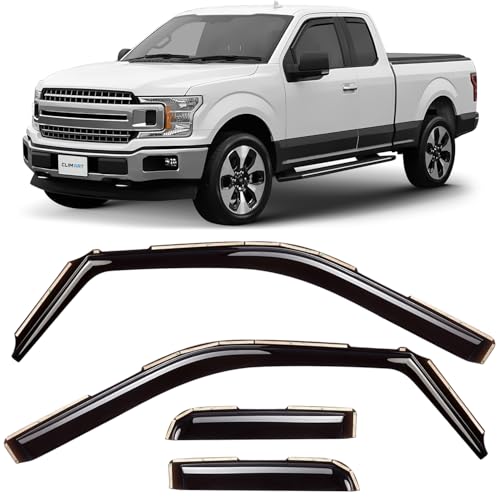 CLIM ART in-Channel Incredibly Durable Rain Guards for Ford F150 2015-2020 SuperCab, Original Window Deflectors, Vent Deflector, Vent Window Visors, Dark Smoke Car Accessories, 4 pcs - 615139 - color: For F150 15-20