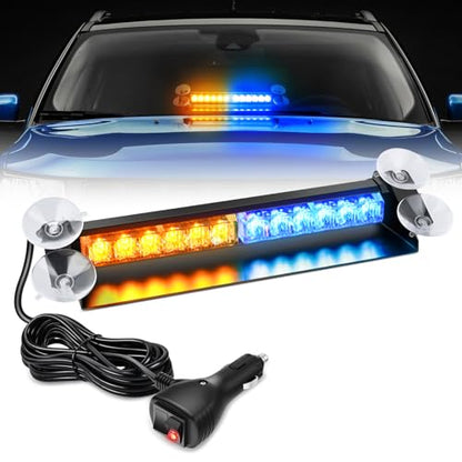 Nilight 12LED Traffic Advisor Strobe Light Bar Amber Blue Emergency Warning Hazard Safety Dash Front/Rear Windshield Flashing Lights for Cars Trucks Police Firefighter Plow Construction Vehicles - color: Amber Blue