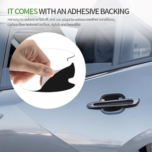 8PCS Carbon Fiber Anti Scratch Stickers - Universal Car Door Handle Paint Guard Cover, Door Handle Cup Protective Film for Most Vehicles - color: Black