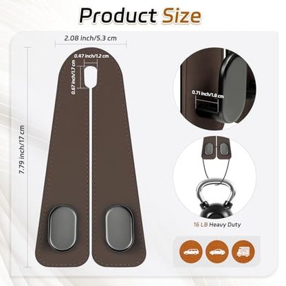 Car Seat Headrest Hooks - 2 Pack Universal Car Purse Hook, Leather Car Bag Purse Holder with Double Metal Hooks for Handbags, Grocery Bags, Bottles, Phones - color: Brown
