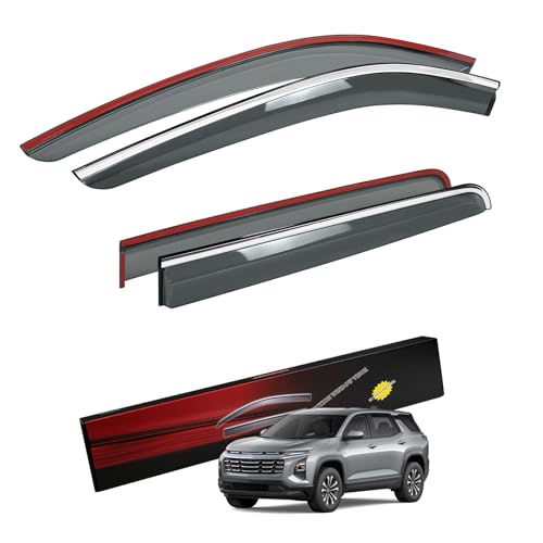 Sze Rain Guards Compatible with 2025 2026 Chevrolet/Chevy Equinox (Not for EV) Side Window Deflectors Anti-Rain Window Visors with Tape 304 Stainless Steel Trim–All-Weather Protection Outside Channel - style: Chevy Equinox (Not for EV) 2025 2026