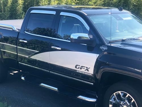 Chrome Side Window Visor Wind Vent Deflector for 14-18 Chevy Silverado/GMC Sierra 1500&2500HD&3500HD with Double/Extended Cab,4pcs Outside Mount Style Sun Rain Guards 94528Y - size: 14-18 Silverado/Sierra Double/Extend Cab (Chrome)