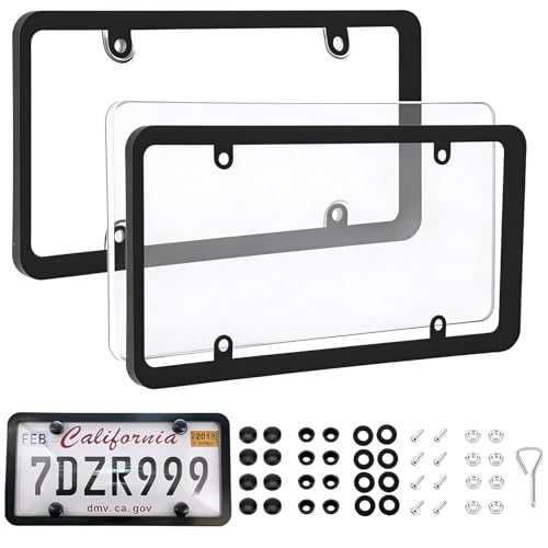 License Plate Cover and Frames, 2Pack Clear Front and Rear License Plate Holder with Screws & Caps, Unbreakable Car Licence Plate Frame, Universal Fit for Most US Plates - color: white-clear