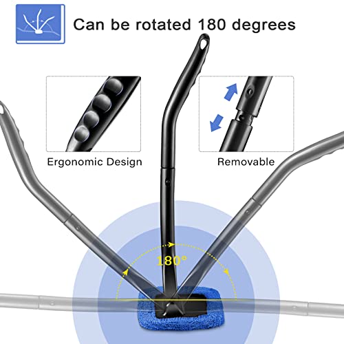 Frienda 2 Set Windshield Cleaner Tool Inside Car Windshield Cleaning Wand Auto Window Cleaner with Detachable Handle, 8 Reusable Microfiber Pads and 2 Spray Bottles for Car Interior(Gray, Blue) - color: Gray, Blue