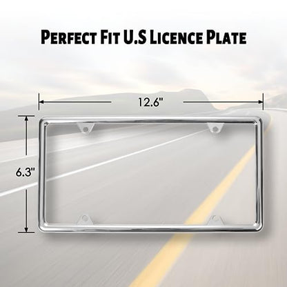 Chrome License Plate Frames Made of Zinc Alloy Metal, Universal Car Accessories,2Pack Front & Rear License Plate Holders Never Rust and Unbreakable with All Mounting Hardware Included - color: 2 PCS