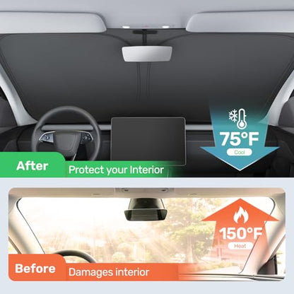 2025 Upgraded Zanch Car Front Windshield Sun Shade- Ultimate UV Protection & Heat Reduction|OEM Design|Innovative No Light Leakage Technology|Fit for Tesla Model Y Juniper - size: Model Y Juniper(2025-2026)