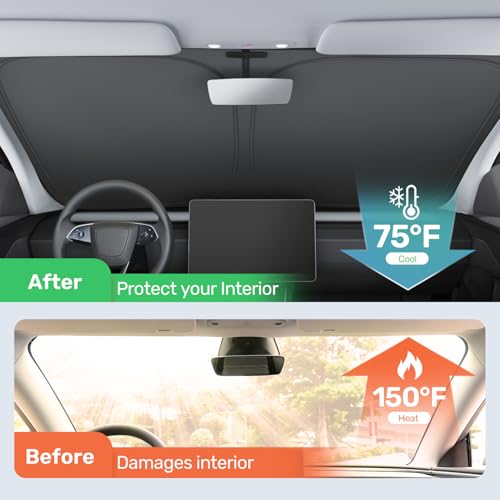 2025 Upgraded Zanch Car Front Windshield Sun Shade- Ultimate UV Protection & Heat Reduction|OEM Design|Innovative No-Light Leakage Technology|4-Layer Protection|Fit for Tesla Model X (2016-2025) - size: Model X (2016-2025)