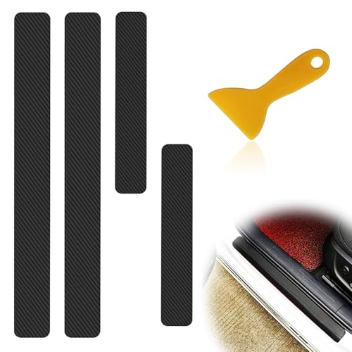 4PCS Universal Car Door Sill Protector Carbon Fiber Vinyl Wrap Film Anti Scratch Sticker for Door Edge Protection Pedal Trim, Black - color: Black
