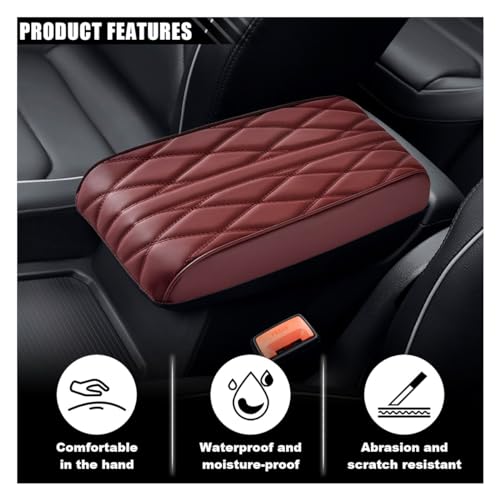 Car Center Console Cover Pad, Leather Auto Console Arm Rest Cover, Waterproof Car Armrest Seat Box Cushion Protector, Memory Foam Armrest Pillow for Most Cars (Burgundy) - color: Burgundy