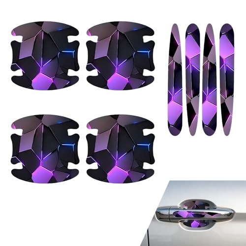 8PCS Car Door Handle Scratch Protectors, 3D Carbon Fiber Door Handle Bowl Sticker, Waterproof Scratch-resistant Self-adhesive Protective Film, Universal for Most Vehicles (Purple) - color: Purple