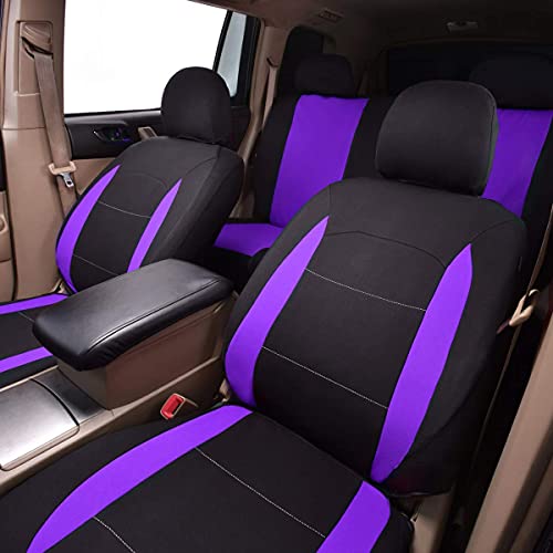 Flying Banner Car Seat Covers Front Seats Rear Bench Polyester car seat Protectors Easy installations Rear Bench Split Classic Man Lady Truck (Full Set - Low Back, Black Purple)… - color: Purple