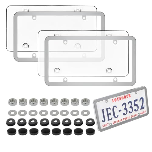 2Pack License Plate Cover and Frames,Clear Front and Rear License Plate Holder Shield,Unbreakable Car Licence Plate Chrome Frame Protector fits Any Standard US Plates (Chrome Frame) - color: Chrome Frame with Clear Cover