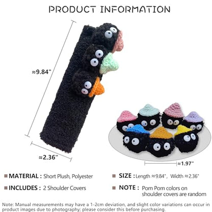 Car Headrest Pillow & Steering Wheel Cover Set with Cute Big-Eyed Black Travel Neck Support Pillow Fur Car Interior Accessory (Safty Belt Cover 2PCS) - color: Black Safty Belt Cover 2pcs