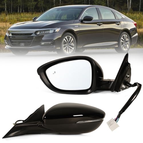 Left Driver side Mirror Fits 2018-2022 Honda Accord With Power Glass, Heated, Blind Spot Detection,Turn Signal and Manual Folding Match to Crystal Black Pearl Replace HO1320330 8Pins - color: Black, size: 8Pins-Left