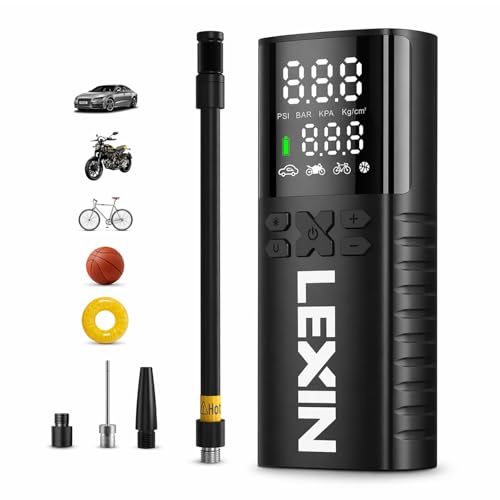 LEXIN P4 Tire Inflator Portable Air Compressor, 150PSI Electric Air Pump for Car Tires, w/Pressure Gauge&LED Light, 4000mAh Cordless Smart Pump for Car/Motorcycle/Bike/Bicycle/Scooter/Ball/Inflatable - size: P4