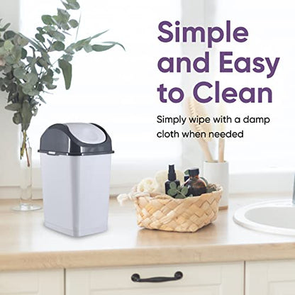 Superio Mini Desktop Trash Can with Swing Top Lid Portable Plastic Garbage Can for Countertop, Desktop, Make up Vanity, Bathroom, Car, Under Sink, Dorm Compact Waste Bin 5 L 1.25 Gal (2, Smoke/Grey) - size: 1.25 Gallon, style: 2 Pack