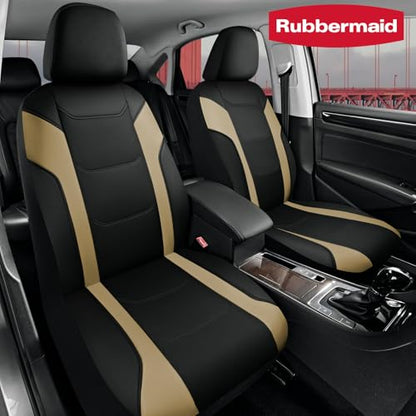Rubbermaid Leather Car Seat Cover – Universal Front Seat Cover, Airbag Compatible, Easy to Install, Water-Resistant and Durable Automotive Seat Cover for Cars, Trucks, SUVs, Vans – Beige - color: Beige
