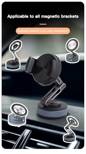 [Newly Upgraded] Metal Magnetic Car Phone Holder | Dual Insurance of Vacuum + Adhesive | 360° Rotation Without Dead Angle | Magnetic Ring Included‌(for iPhone & Android) (Gray)