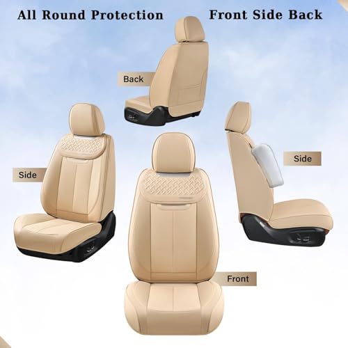 Coverado Seat Covers, Car Seat Covers Front Seats, Beige Nappa Leather Car Seat Covers, 2 Pack Waterproof Front Seat Covers, Breathable Leather Seat Cushion Universal Fit Most Cars Trucks - color: Beige, size: Front