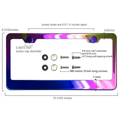 T304 Stainless Steel License Plate Frame – 8K Mirror Polish Finish, Rust-Resistant, Slim Design, Universal Fit, Includes Screw Caps, Washers & Stainless Steel Screws (Iridescent) - color: Iridescent