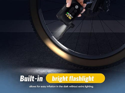 Mini Electric Bike Pump, 120g Ultra-Light 150 PSI Portable Bike Tire Inflator with Digital Gauge, USB-C Rechargeable Auto-Stop, Presta & Schrader for Road Mountain E-Bike - color: Mini Black