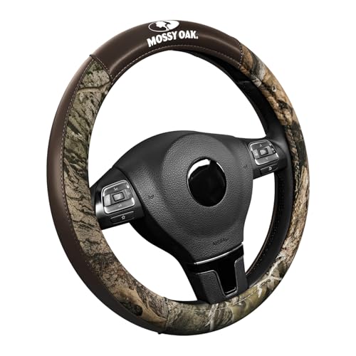 Mossy Oak Camo Steering Wheel Cover, Durable Grip Car Steering Cover, Universal Fit 14.5"–15.5" - Made with Premium Brown PVC Leather and Cotton Fabric, Anti-Slip - Official Licensed Product - color: Brown