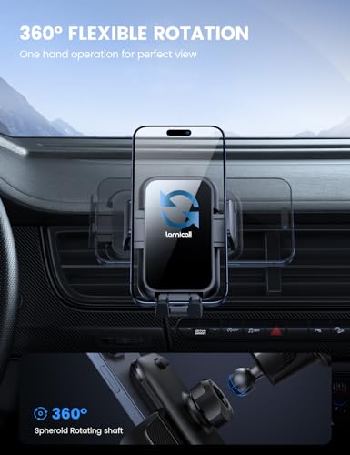 Lamicall 2026 Wider Clamp & Metal Hook Car Phone Holder Vent [Thick Cases Friendly] Phone Holders for Your Car Mount Automobile Hands Free Cradle Air Vent for iPhone 17 16 15 Pro Max Lucite Black - color: NEW Upgraded - Lucite Black