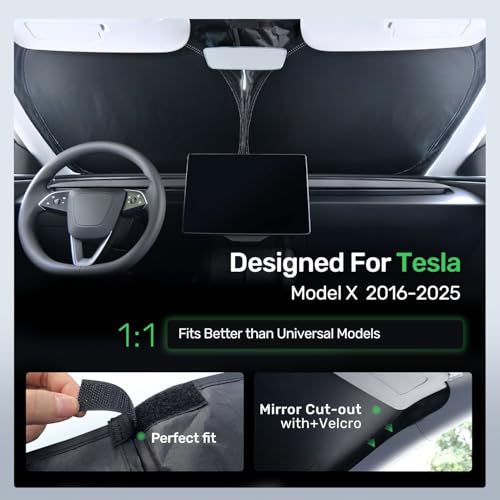 2025 Upgraded Zanch Car Front Windshield Sun Shade- Ultimate UV Protection & Heat Reduction|OEM Design|Innovative No-Light Leakage Technology|4-Layer Protection|Fit for Tesla Model X (2016-2025) - size: Model X (2016-2025)