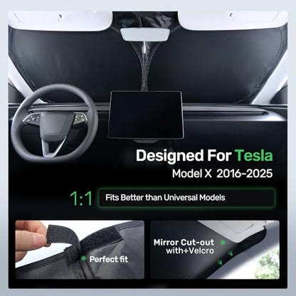 2025 Upgraded Zanch Car Front Windshield Sun Shade- Ultimate UV Protection & Heat Reduction|OEM Design|Innovative No-Light Leakage Technology|4-Layer Protection|Fit for Tesla Model X (2016-2025) - size: Model X (2016-2025)