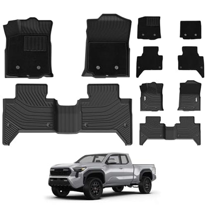 3W Floor Mats & Carpets Custom Fit Toyota Tacoma 2016-2023 (Only for Double Cab and Automatic), TPE Floor Liner Thickened Carpet with Safety Locks and Driver Heel Pad for Tacoma Cars Accessory - size: 6. Tacoma|16-23|Floor Mats&Full Carpet
