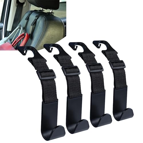 Amooca Headrest Hooks for Car Adjustable 4 Pack Vehicle Seat Back Organizer Storage Hanger Holder for Purse Bags Universal Fit Black - color: A-Black