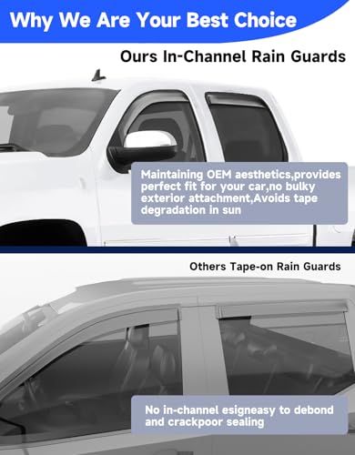 in-Channel Window Rain Guards Fit for 2007-2013 Chevy Silverado/GMC Sierra Crew Cab Trucks, Extra Durable Visors Vent Visors Window Deflector Vent Shades Car Accessories-4ps - size: For 2007-2013 Silverado/ Sierra Crew Cab