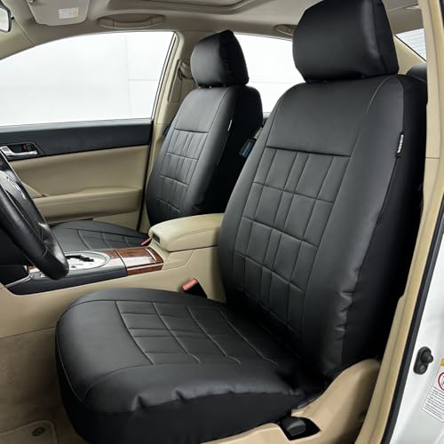 Champlus Car Seat Covers, Premium Leather Ultra Comfort and Thick 2 Front Seat Covers, Universal Fit Automotive Sedan Cars, SUVs, Trucks, Mini Vans, Airbag Compatible, Easy to Install - color: Black