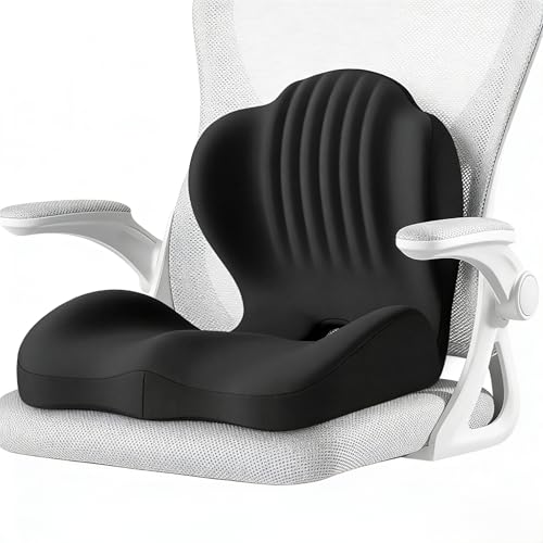 Ergonomic Seat Memory Foam Support Cushion for Back, Car Seat Back Support Cushion for Sciatica Tailbone Pain, Office Desk Chair Car Travel Seat Cushion (Black) - color: Black