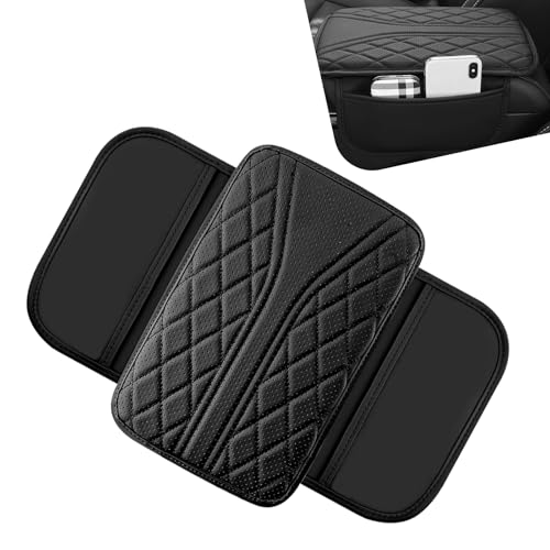 Car Center Console Cover, Leather Auto Armrest Cover, Breathable Waterproof Car Armrest Cushion Cover Pad with 2 Side Storage Bags, Universal Auto Interior Accessory for Most Sedans(Black) - color: Black