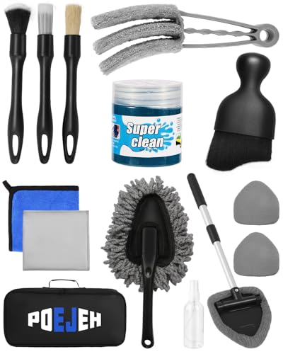 15-Piece Car Interior & Glass Cleaning Kit - 3 Graded Boar Brushes, 3-in-1 AC Vent Shutter Brush, 160g Gel, 180° Swivel Retractable Glass Brush | Auto-Focus Multi-Scenario Use