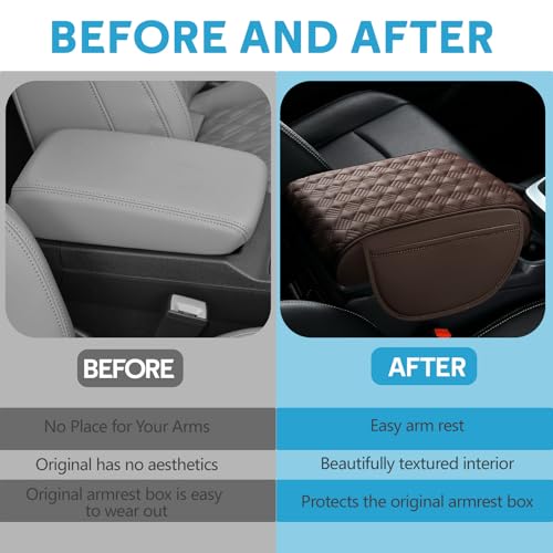 wuyaoyao Car Center Console Cover, 12.2"×8.27"×1.97" Leather Center Console Protector, Auto Armrest Pad with 2 Storage Pocket, Universal Armrest Cover Cushion for Most Cars, Trucks, SUVs (Coffee) - color: Coffee