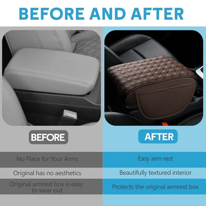 wuyaoyao Car Center Console Cover, 12.2"×8.27"×1.97" Leather Center Console Protector, Auto Armrest Pad with 2 Storage Pocket, Universal Armrest Cover Cushion for Most Cars, Trucks, SUVs (Coffee) - color: Coffee