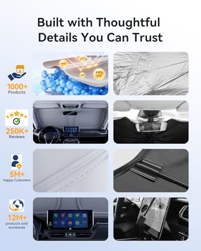 helloleiboo Graphene Dual-Layer Car Windshield Sun Shade Car Sun Shade for Windshield with Heat Absorption Coating Foldable Design with UV Protection to Keep Your Car Interior Cooler Silver - size: 61*32 Inchs