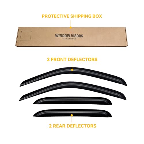 Rain Guards for 2001-2004 Toyota Tacoma Double/Crew Cab (4 Full-Size Door cab), Out-Channel Window Visor Shields Vent Deflector Shade Wind Dark Smoke 2002 2003 01 02 03 04, Outside-Mount, 4PCS - style: For 2001-2004 | Toyota Tacoma | Double Cab | Out-Chan