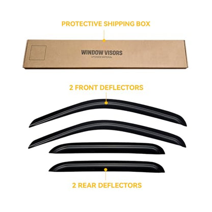 Rain Guards for 2001-2004 Toyota Tacoma Double/Crew Cab (4 Full-Size Door cab), Out-Channel Window Visor Shields Vent Deflector Shade Wind Dark Smoke 2002 2003 01 02 03 04, Outside-Mount, 4PCS - style: For 2001-2004 | Toyota Tacoma | Double Cab | Out-Chan