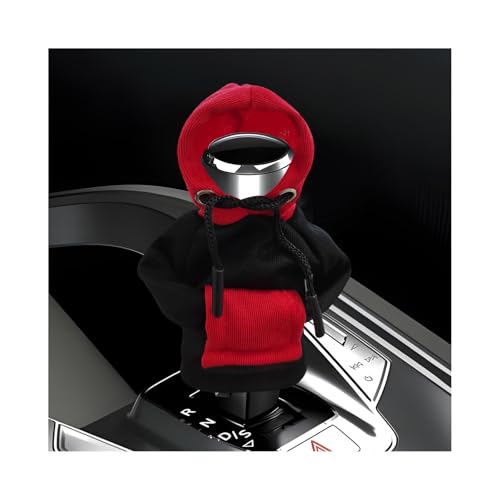 Car Gear Shift Cover, Funny Mini Auto Shift Knob Hoodie Fashionable Sweater Shirt, Universal Winter Warm Gear Shifter Stick Protector Cute Decoration for Cars Trucks SUVs (Black & Red) - color: Black & Red