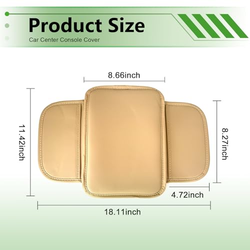 Soft Leather Car Center Console Cover, 8.66" x 11.42" Waterproof Armrest Pad with 2 Storage Bags, Scratch Resistant Middle Console Protector, Universal for Car SUV Truck Sedan (Beige) - color: Beige