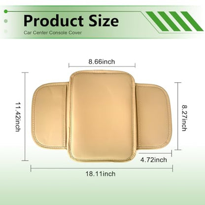 Soft Leather Car Center Console Cover, 8.66" x 11.42" Waterproof Armrest Pad with 2 Storage Bags, Scratch Resistant Middle Console Protector, Universal for Car SUV Truck Sedan (Beige) - color: Beige